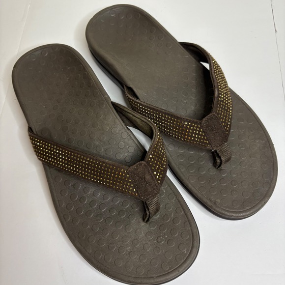 Vionic Shoes - Vionic Women Brown Embellished Flip Flop Sandals Thong Beach Pool‎ Size 8